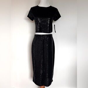 Bebe Black Sequin Skirt Set Size XS